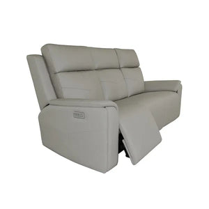 Flexsteel Vernon Triple Power Dove Grey Fabric Sofa with Power Headrest, Lumbar, Heat & Massage