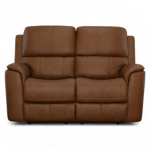 Flexsteel Harrison Leather Triple Power Loveseat with Heat & Massage in Caramel
