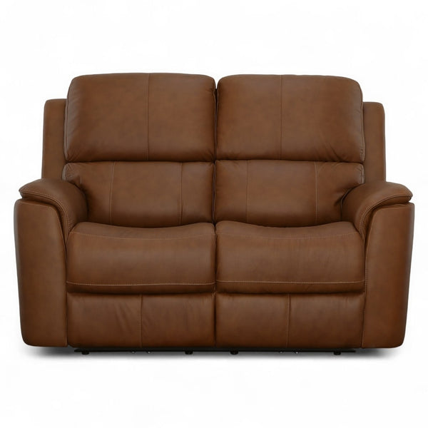 Flexsteel Harrison Leather Triple Power Loveseat with Heat & Massage in Caramel