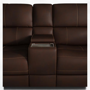Flexsteel Harrison Leather Triple Power Console Loveseat with Heat & Massage in Burnt Umber