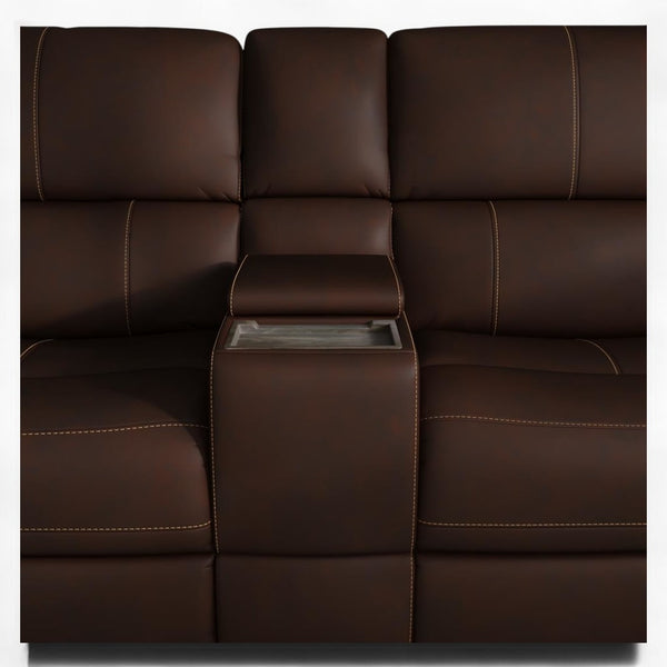 Flexsteel Harrison Leather Triple Power Console Loveseat with Heat & Massage in Burnt Umber