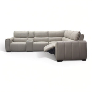 HTL Laguna Leather 6-Piece Power Sectional in Oatmeal
