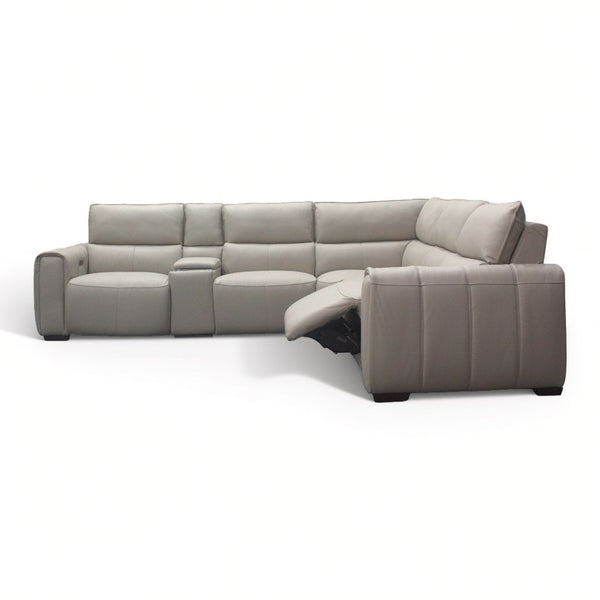 HTL Laguna Leather 6-Piece Power Sectional in Oatmeal