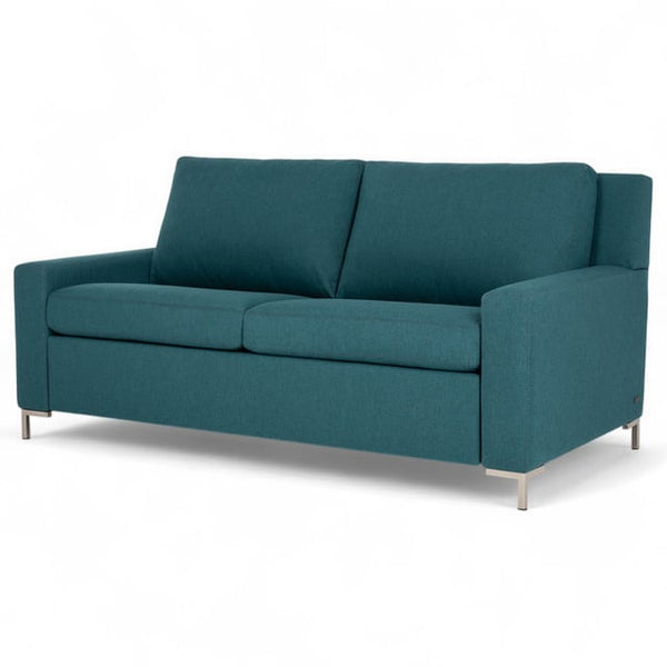American Leather Bryson 75 Inch Pashmina Teal Fabric Queen Comfort Sleeper with Polished Nickel Finish