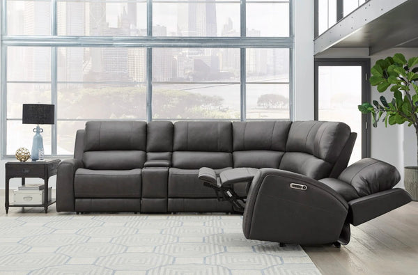 Parker House Belmont Autumn Fog Leather 6-Piece Zero-Gravity Modular Power Reclining Sectional