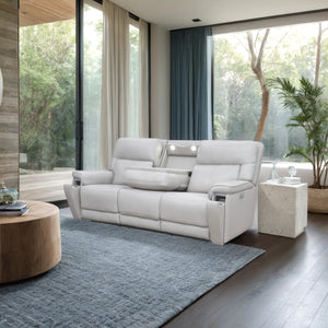 Moto Motion Harmony Triple Power Sofa with Home Theater & Middle Speaker & Air Massage & 3-Zone Heating & Zero Gravity In Sorrento Dove Leather