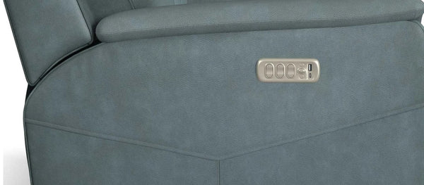 Flexsteel Vernon Triple Power Admiral Blue Fabric Console Loveseat with Power Headrest, Lumbar, Heat & Massage