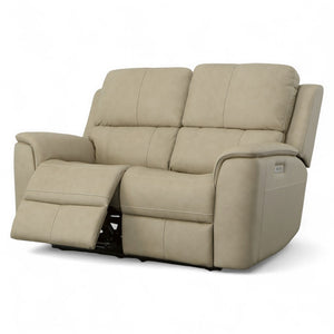 Flexsteel Harrison Leather Triple Power Loveseat with Heat & Massage in Beige