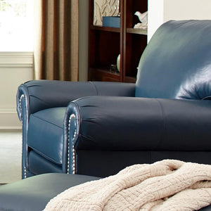 Craftmaster Copola Blue Transitional Leather Armchair with Pewter Nailhead Trim
