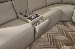 Flexsteel Vernon 6-Piece Triple Power Dove Grey Fabric Sectional with Power Headrest, Lumbar, Heat & Massage