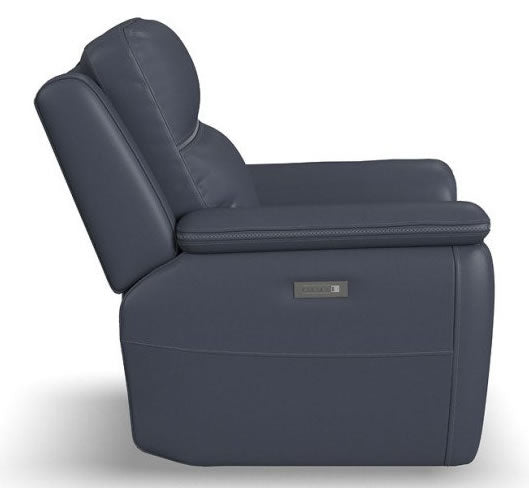 Flexsteel Sawyer Dark Blue Power Leather Recliner with Power Headrest & Lumbar