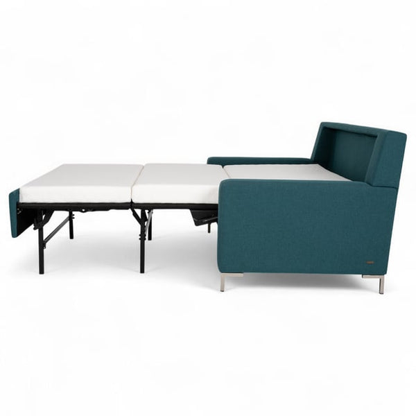 American Leather Bryson 75 Inch Pashmina Teal Fabric Queen Comfort Sleeper with Polished Nickel Finish