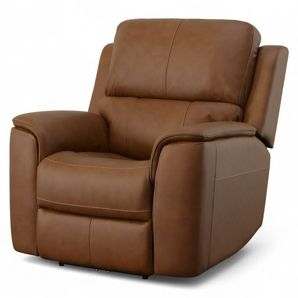 Flexsteel Harrison Leather Triple Power Recliner with Heat & Massage in Caramel