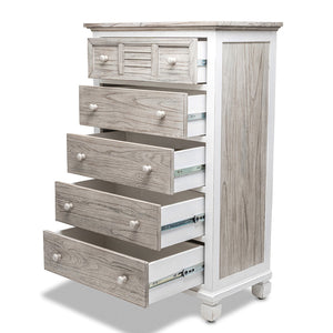 Seawinds Islamorada Clean White & Grey Distressed Grey 5-Drawer Chest