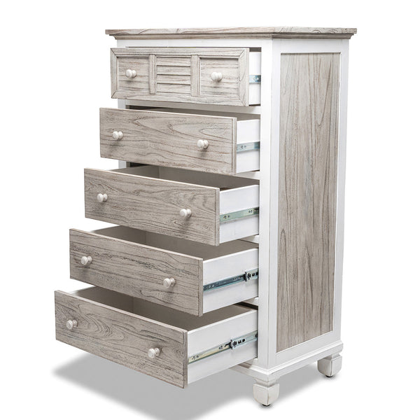 Seawinds Islamorada Clean White & Grey Distressed Grey 5-Drawer Chest