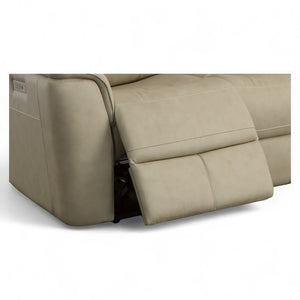 Flexsteel Harrison Leather Triple Power Loveseat with Heat & Massage in Beige