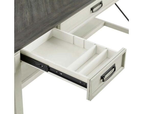 Martin Furniture Hartford Linen White Writing Desk with Gray Patterned Top