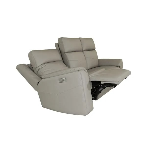 Flexsteel Vernon Triple Power Dove Grey Fabric Sofa with Power Headrest, Lumbar, Heat & Massage