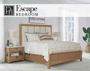 Parker House Escape Glazed Natural Oak King Panel Headboard in Mirage Mist Fabric