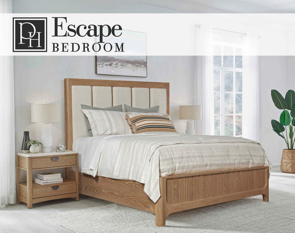 Parker House Escape Glazed Natural Oak King Panel Headboard in Mirage Mist Fabric