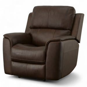Flexsteel Harrison Leather Triple Power Recliner with Heat & Massage in Burnt Umber