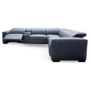 HTL Aspen 6-Piece Power Reclining Sectional in Ocean Blue Leather