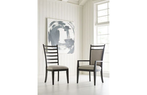 Kincaid Plank Road Two-Toned Stone Dining Table with 4 Upholstered Side Chairs