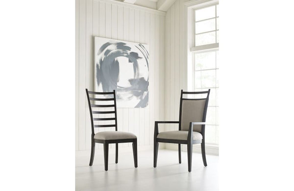 Kincaid Plank Road Two-Toned Stone Dining Table with 4 Upholstered Side Chairs