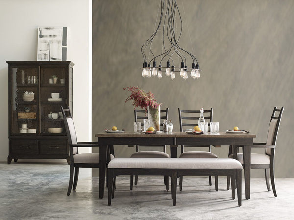 Kincaid Plank Road Two-Toned Stone Dining Table with 4 Upholstered Side Chairs