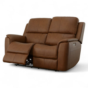 Flexsteel Harrison Leather Triple Power Loveseat with Heat & Massage in Caramel
