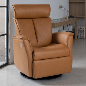 IMG Duke Dual Power Leather Large Relaxer Recliner in Nature