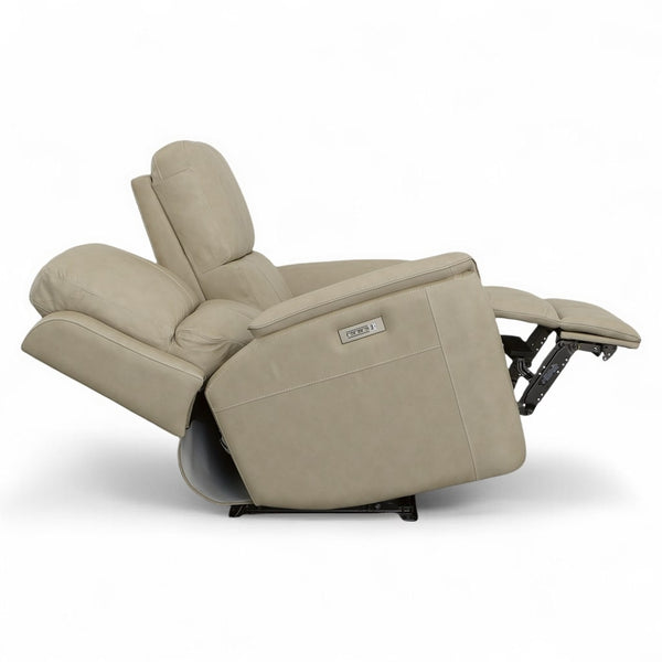 Flexsteel Harrison Leather Triple Power Loveseat with Heat & Massage in Beige