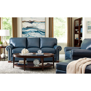 Craftmaster Copola Blue Transitional Leather Armchair with Pewter Nailhead Trim