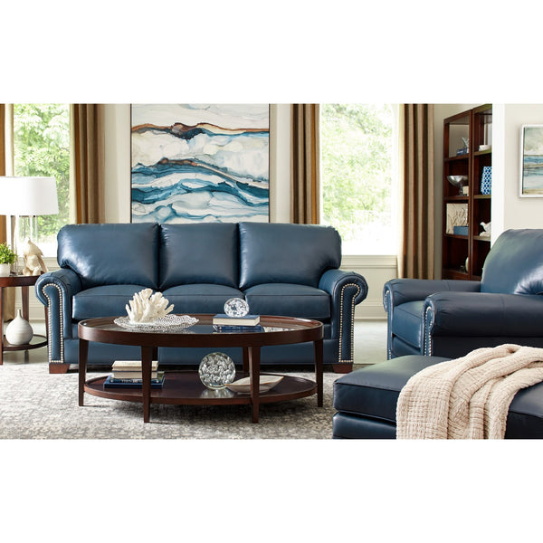 Craftmaster Copola Blue Transitional Leather Armchair with Pewter Nailhead Trim