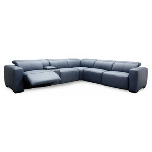 HTL Aspen 6-Piece Power Reclining Sectional in Ocean Blue Leather