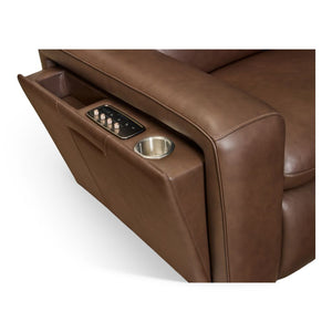 Flexsteel Sense Italian Leather Power Recliner with Power Headrest, Lumbar & Pulse in Espresso
