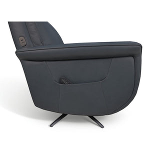 Flexsteel Zen Leather Power Swivel Recliner with Power Headrest, Heat, Massage & Ventilation in Whale Blue