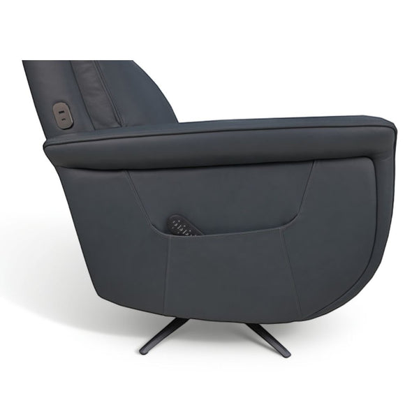 Flexsteel Zen Leather Power Swivel Recliner with Power Headrest, Heat, Massage & Ventilation in Whale Blue