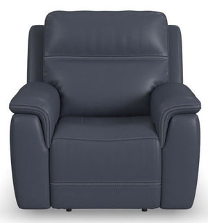 Flexsteel Sawyer Dark Blue Power Leather Recliner with Power Headrest & Lumbar