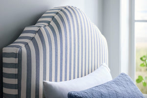 Tide & Timber White Maple Twin Blue Striped Upholstered Bed