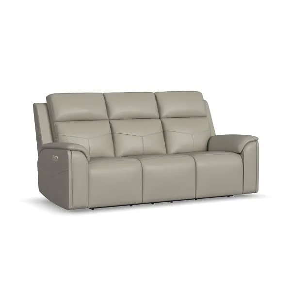 Flexsteel Vernon Triple Power Dove Grey Fabric Sofa with Power Headrest, Lumbar, Heat & Massage