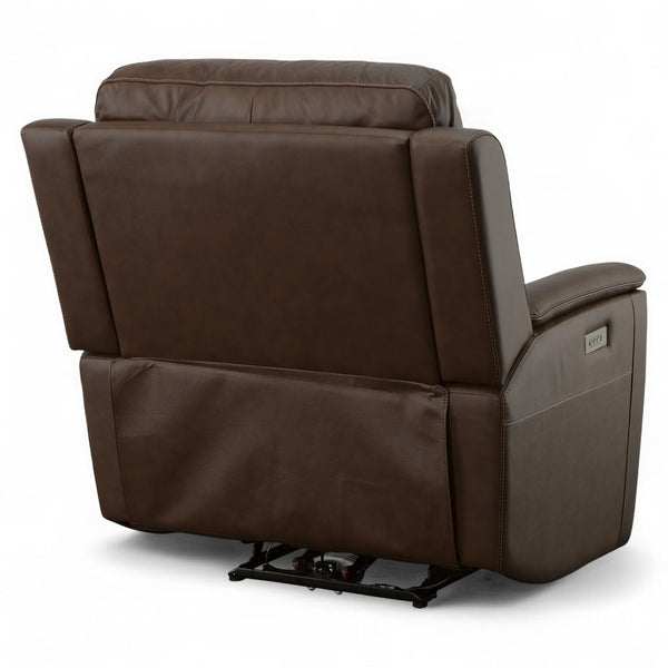 Flexsteel Harrison Leather Triple Power Recliner with Heat & Massage in Burnt Umber