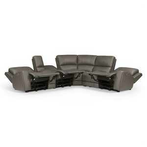 Parker House Belmont Autumn Fog Leather 6-Piece Zero-Gravity Modular Power Reclining Sectional