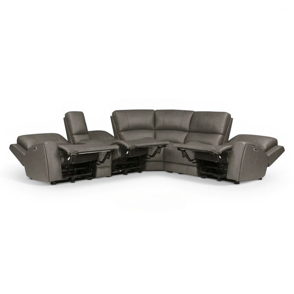 Parker House Belmont Autumn Fog Leather 6-Piece Zero-Gravity Modular Power Reclining Sectional