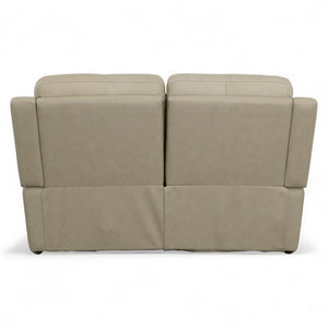 Flexsteel Harrison Leather Triple Power Loveseat with Heat & Massage in Beige
