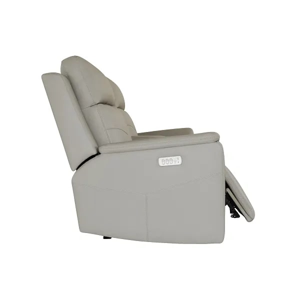 Flexsteel Vernon Triple Power Dove Grey Fabric Console Loveseat with Power Headrest, Lumbar, Heat & Massage