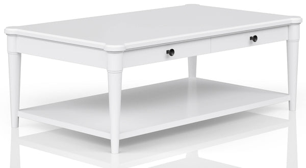 Heritage Coastal Breeze Living 4-Drawer Wood Top Cocktail Table with Casters in White Finish