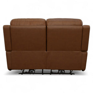 Flexsteel Harrison Leather Triple Power Loveseat with Heat & Massage in Caramel