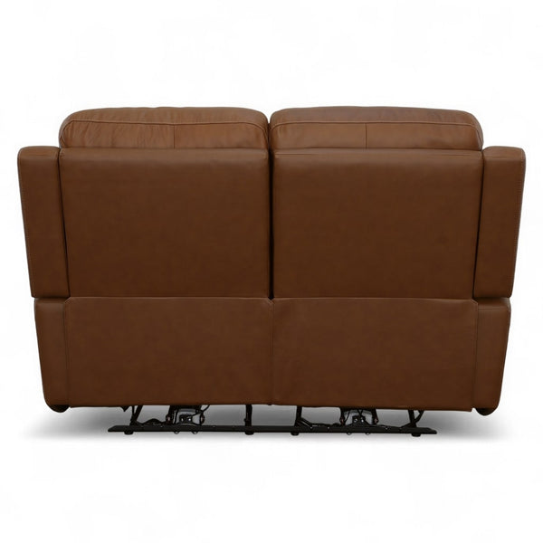 Flexsteel Harrison Leather Triple Power Loveseat with Heat & Massage in Caramel