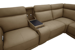 Moto Motion Melody 6-Piece Triple Power Cappuccino Leather Sectional with Speaker Audio Headrests